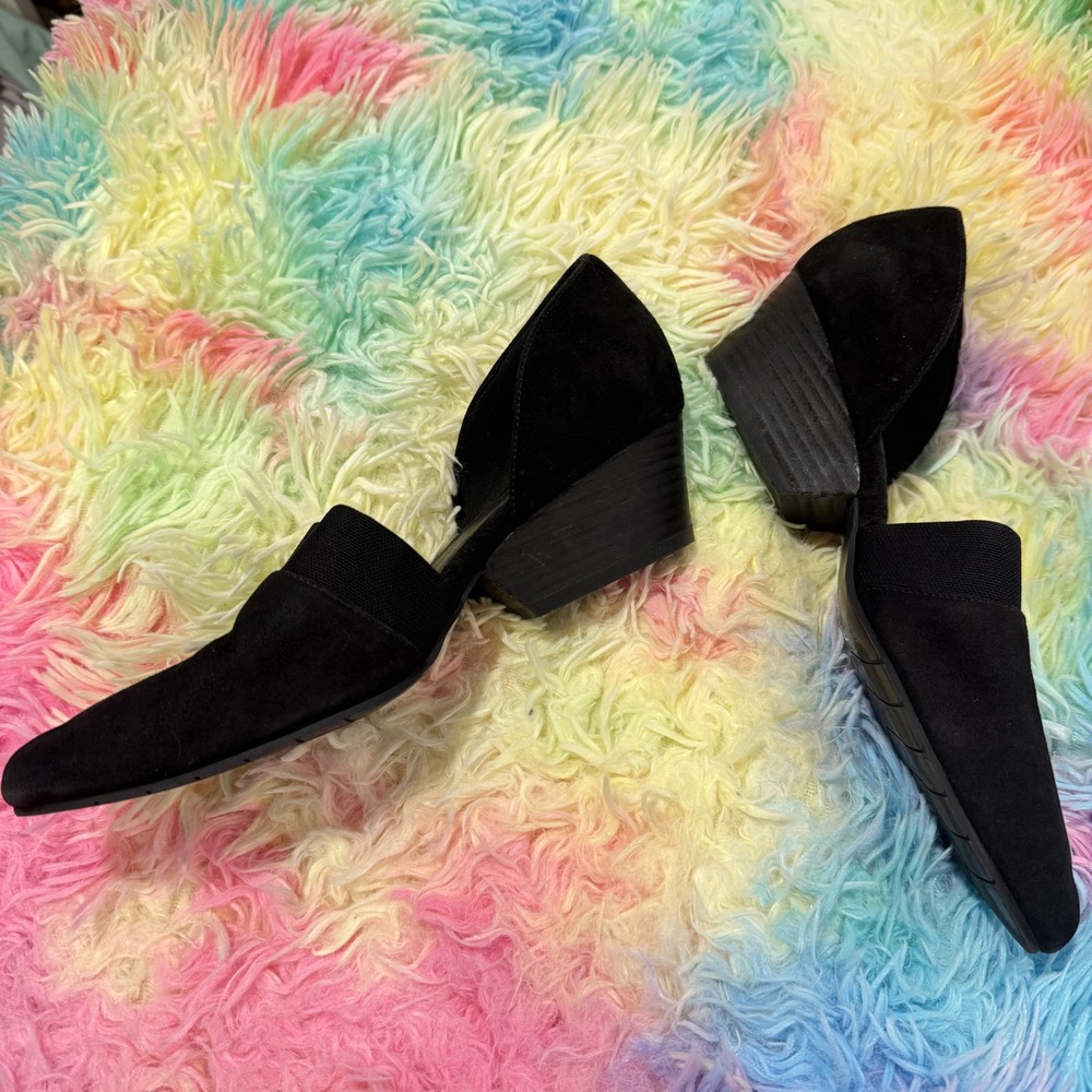 Eileen Fisher Wedge Pumps Womens 8.5 Black Suede D'Orsay Pointed Toe